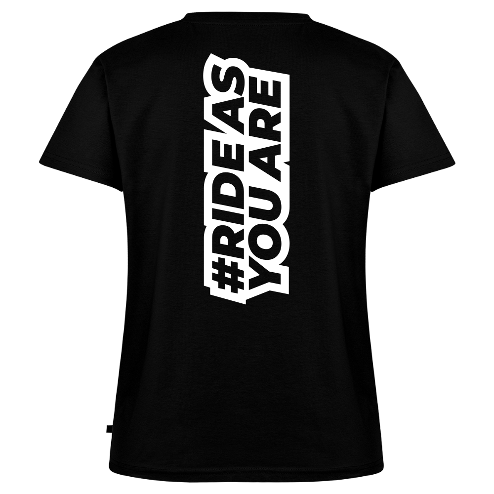 T-Shirt Femme Col V - #RideAsYouAre (Back) - black