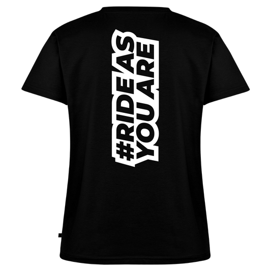 T-Shirt Femme Col V - #RideAsYouAre (Back) - black