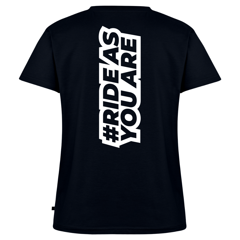 T-Shirt Femme Col V - #RideAsYouAre (Back) - navy