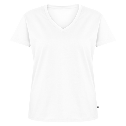 T-Shirt Femme Col V - #RideAsYouAre (Back) - white