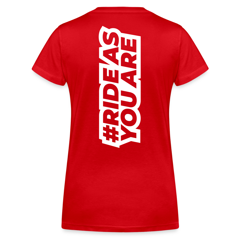 T-Shirt Femme Col V - #RideAsYouAre (Back) - red
