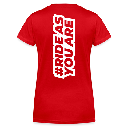 T-Shirt Femme Col V - #RideAsYouAre (Back) - red