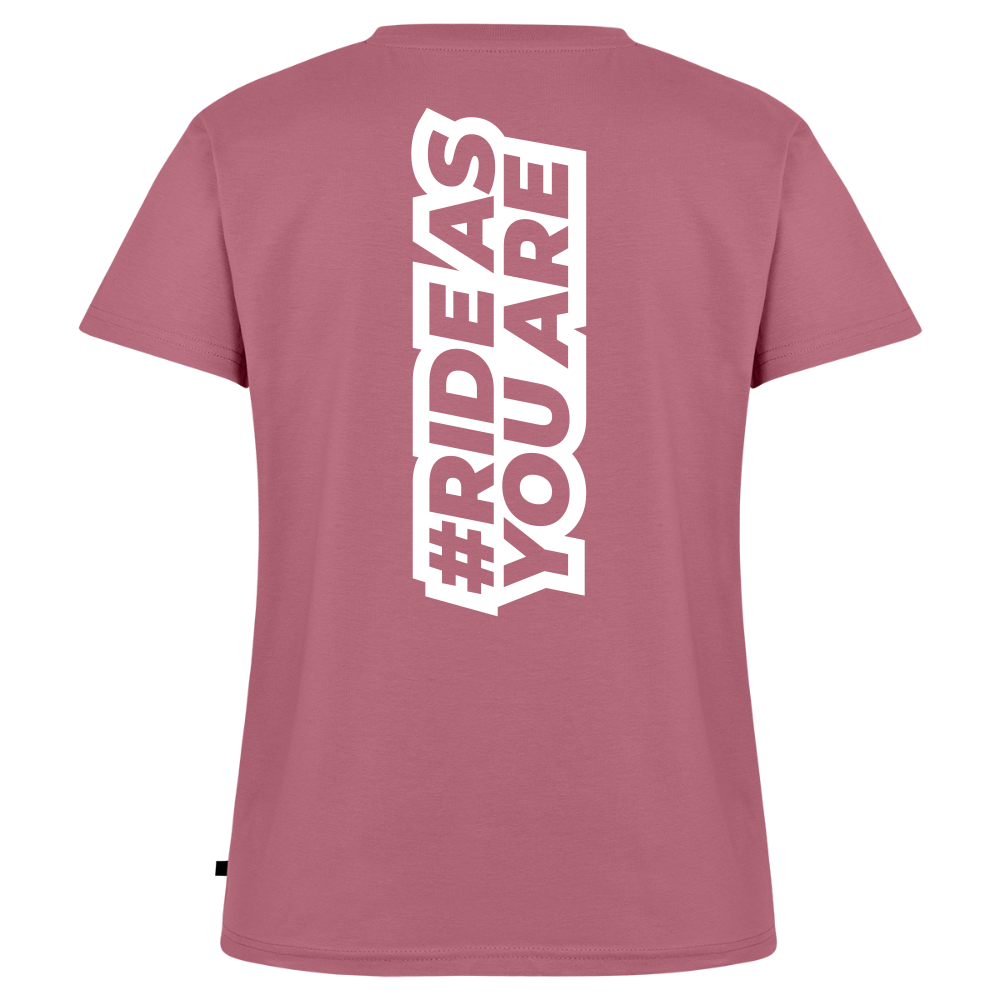 T-Shirt Femme Col V - #RideAsYouAre (Back) - mauve