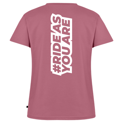 T-Shirt Femme Col V - #RideAsYouAre (Back) - mauve